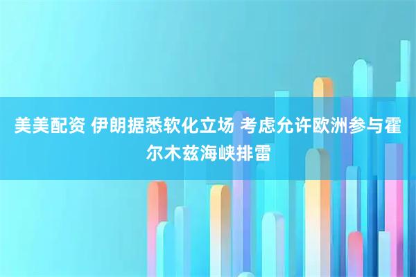 美美配资 伊朗据悉软化立场 考虑允许欧洲参与霍尔木兹海峡排雷